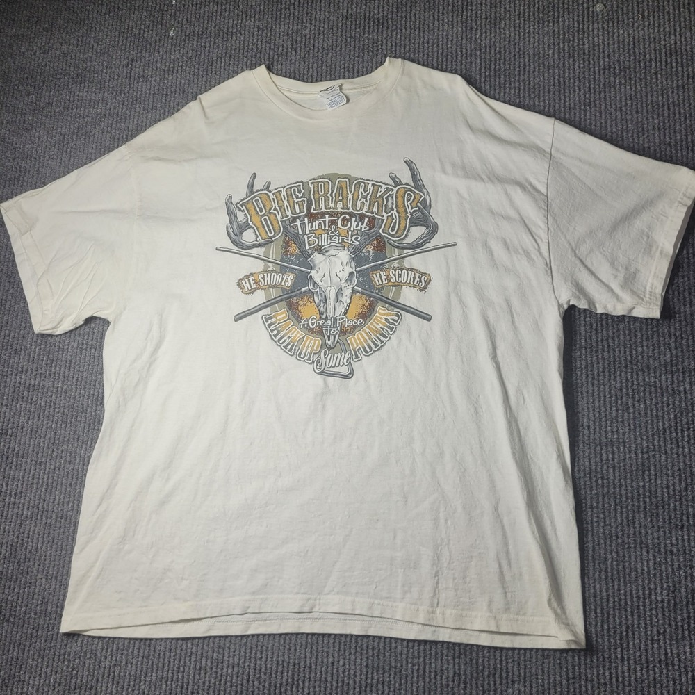 Y2K 2XL Big Rack Hunt Club & Billards T-Shirt Funny Rebel Southern Deer